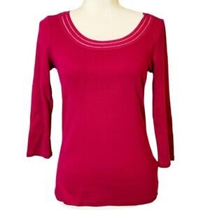 Lauren Ralph Lauren 3/4 Sleeve‎ Scoop Neck Pink Fuchsia Top Women's Small Lace